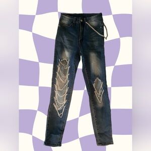 Distressed Chain Detail Jeans Sz XS